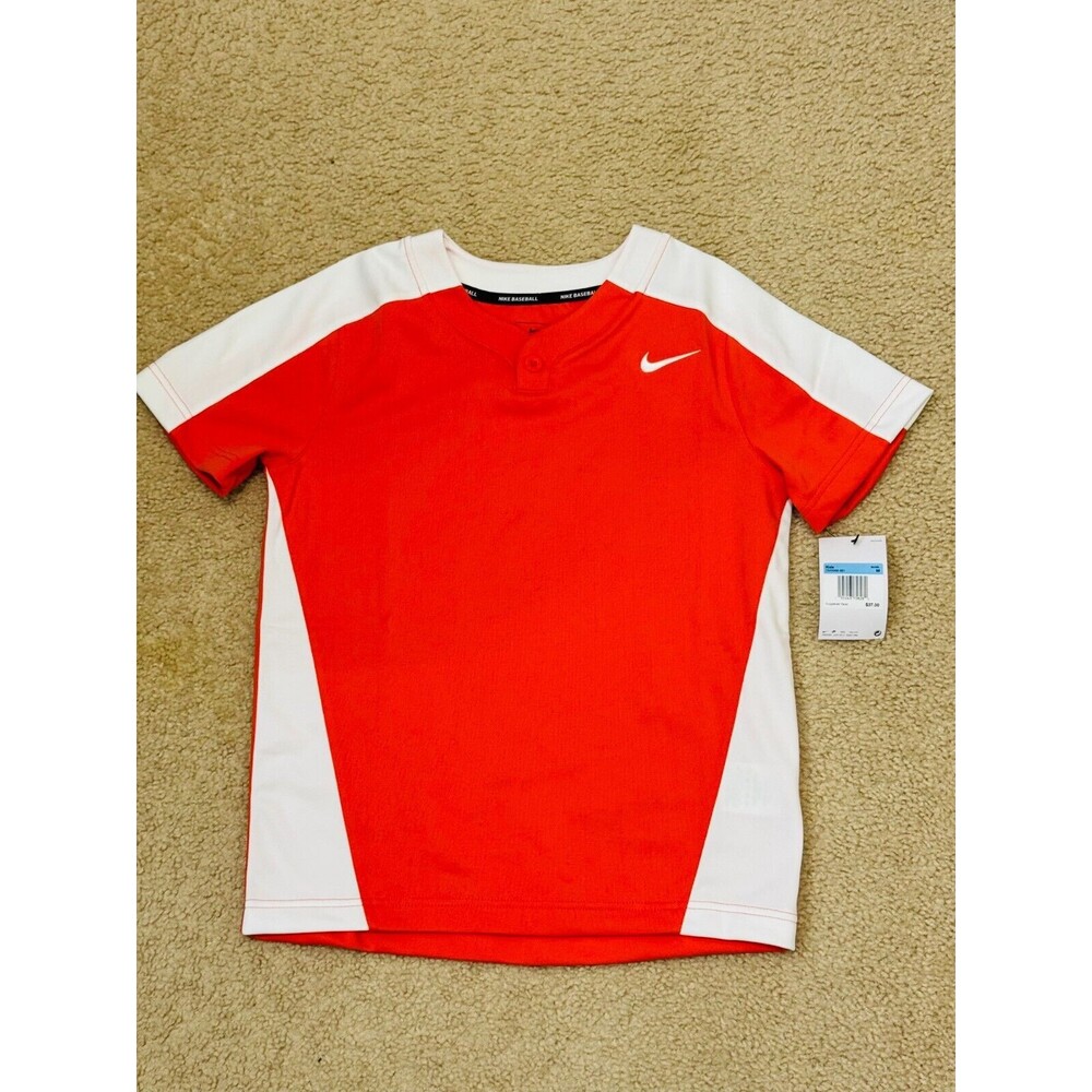 NWT Nike Kids Youth Team Practice Vapor Baseball Jersey One Button Orange